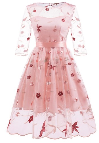 Vestido de dama de honor de boda floral rosa de primavera