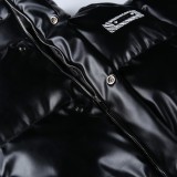 Winter Black Zipper Up Long Sleeves Cropped Downcoat