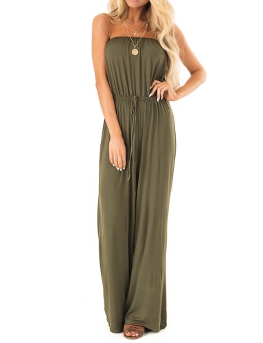 Summer Green Strapless Drawstrings Casual Jumpsuit