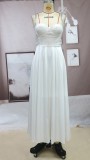 Summer White Sequined Upper Wedding Vintage Strap Bridemaid Dress