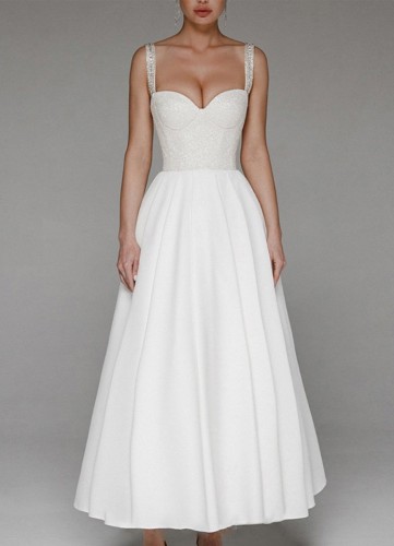 Zomer witte lovertjes bovenste bruiloft vintage band bruidsmeisje jurk