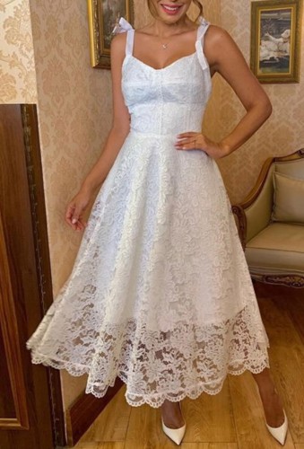 Yaz Beyaz Dantel Düğün Vintage Askı Nedime Elbisesi