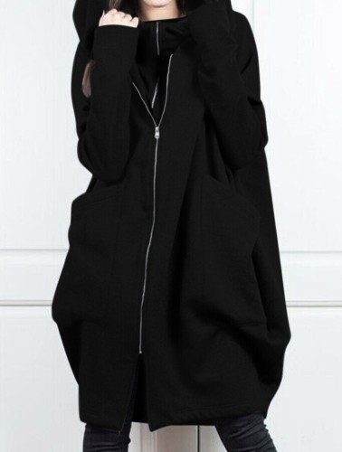Sudaderas con capucha sueltas de manga larga de gran tamaño con cremallera negra casual de invierno