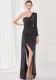 Winter Elegant Black Sequins Ruffled One Shoulder Long Sleeve Slit Formal Party Evening Dress