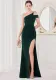Spring Elegant Green One Shoulder High Slit Cocktail Eevening Dress