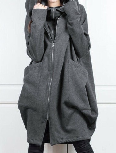 Sudaderas con capucha sueltas de manga larga de gran tamaño con cremallera gris informal de invierno