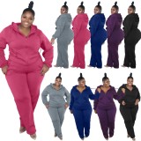 Winter Casual Plus Size Purple Long Sleeve Zipper Hoodies and Match Sweatpants Two Piece Set Tracksuit Vendors