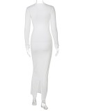 Fall Sexy White Cross Neck Hollow Out Long Sleeve Bodycon Dress