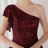 Summer Elegant Red One Shoulder Slit Cocktail Eevening Dress