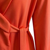 Fall Professional Orange Long Sleeve Knotted Blazer Dress