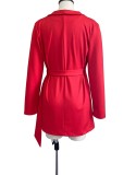 Fall Professional Red Long Sleeve Knotted Blazer Dress