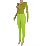 Spring Fashion Green Cut Out Long Sleeve Top And Pant Wholesale Women'S Two Piece Sets