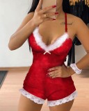 Christmas Sexy Red Sleeveless With Lace Romper