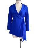 Fall Professional Blue Long Sleeve Knotted Blazer Dress