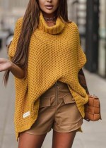 Зимний модный желтый свободный свитер с высоким воротником и разрезом