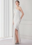 Summer Elegant White One Shoulder Slit Cocktail Eevening Dress