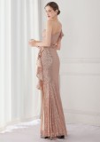 Summer Elegant Pink One Shoulder Slit Cocktail Eevening Dress