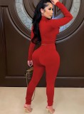 Spring Sexy Red Pocket Long Sleeve Shirt And Pant Wholesale 2 Piece Outfits