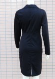Spring Black V-Neck Long Sleeve Wrap Office Dress