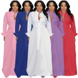 Spring Pink Long Sleeves Belted Long Maxi Dress