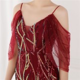 Summer Red Sequin Strap Mermaid Long Evening Dress