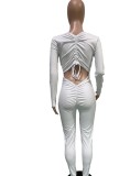 Spring White Sexy Cut Out Scrunch Long Sleeve Party Jumpsuit