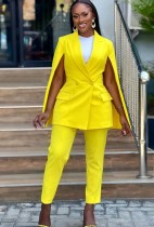 Zweiteiliges Set aus Blazer und Hose mit formellem Schal in Frühlingsgelb