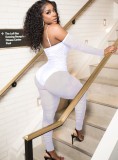 Spring White Sexy Strap Ruched Mesh Jumpsuit