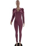 Spring Purple Hooded Zipper Top and High Waist Legging Set Wholesale Yoga Clothing