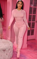 Spring Pink Tight Shirt and Pants Basics Two Piece Set