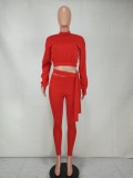 Fall Wholesale Jogger Suit Casaul Red Long Sleeve Crop Top and Match Pants Two Piece Set