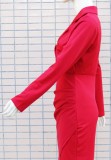 Spring Red V-Neck Long Sleeve Wrap Office Dress