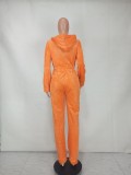 Winter Warm Orange Fleece Long Sleeve Zipper Hoody Cropped Wholesale 2 Piece Sets