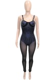 Spring Black Beading Sexy Strap Party Jumpsuit