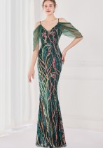 Sommergrünes Meerjungfrau-langes Abendkleid mit Paillettenband