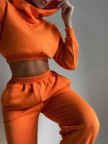 Winter Orange Cropped Hoodie and Sweatpants Traje deportivo de dos piezas