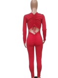 Spring Red Sexy Cut Out Scrunch Long Sleeve Party Jumpsuit