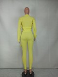 Fall Wholesale Jogger Suit Casaul Yellow Long Sleeve Crop Top and Match Pants Two Piece Set