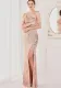 Summer Pink Sequin One Shoulder Slit Long Evening Dress