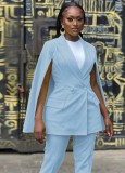 Spring Blue Formal Shawl Blazer and Pants Two Piece Set