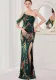 Summer Green Sequin One Shoulder Slit Long Evening Dress