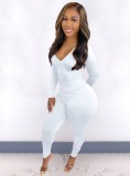 Spring White Sexy Cut Out Scrunch Long Sleeve Party Jumpsuit