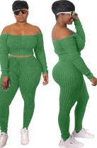 Invierno sexy verde con hombros descubiertos y leggings de punto al por mayor conjuntos de dos piezas