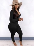 Spring Black Sexy Cut Out Scrunch Long Sleeve Party Jumpsuit