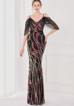 Summer Black Sequin Strap Mermaid Long Evening Dress