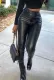 Winter Black High Waist Tight Sexy Leather Pants