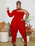 Spring Red Party Sexy One Shoulder Fringe Plus Size Jumpsuit