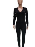 Spring Black Sexy Cut Out Scrunch Long Sleeve Party Jumpsuit