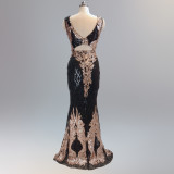 Summer Formal Black Sequin Sleeveless V-Neck Mermaid Evening Dress