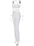 Spring Sexy White Halter Lace-up Cropped Tank and Match Pants Set Wholesale women's Two Piece Sets